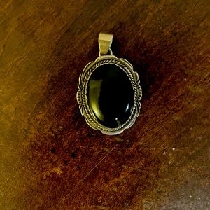 Large vintage sterling onyx pendant